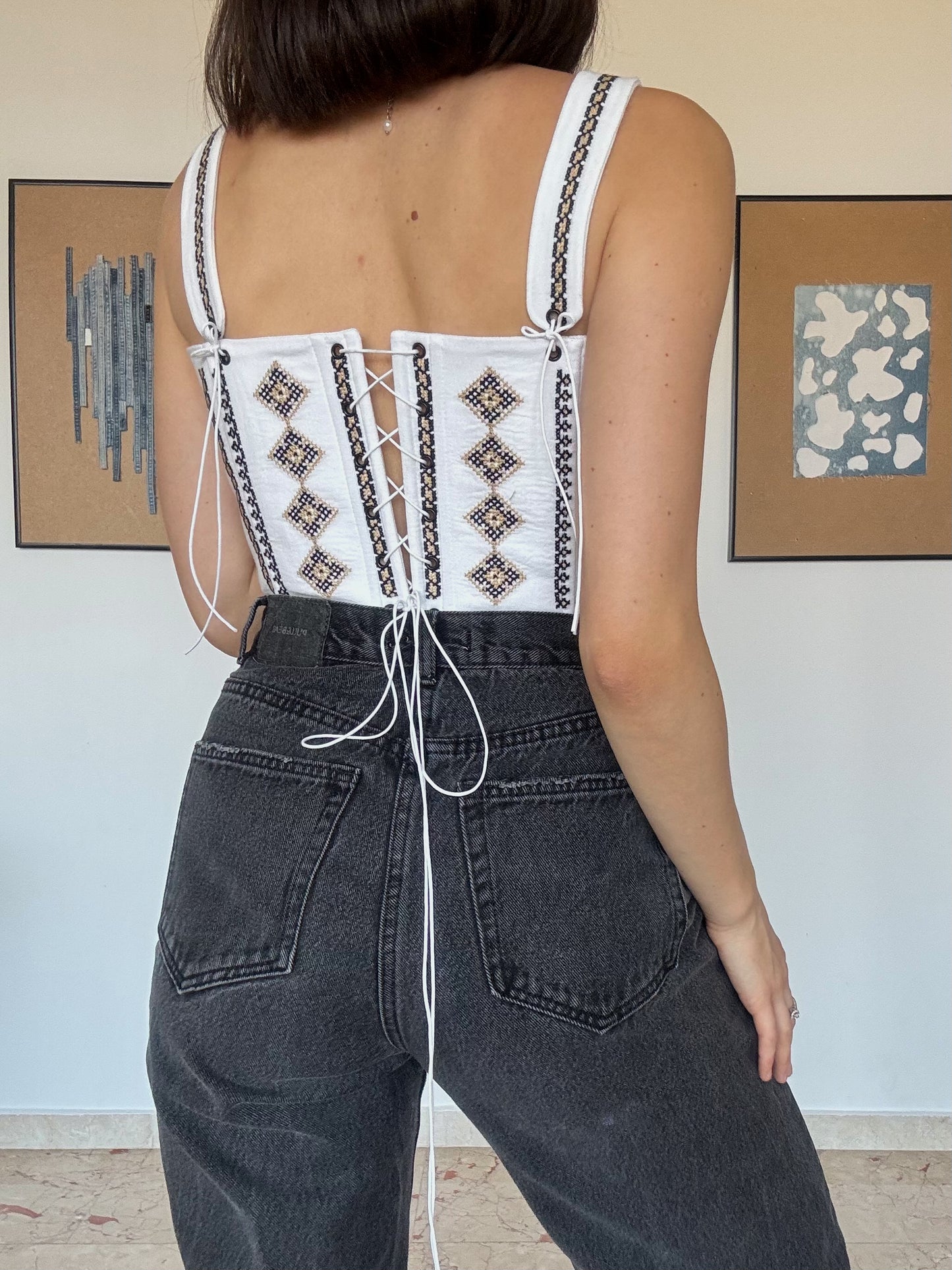 Romanian Folk Corset with geometric motifs
