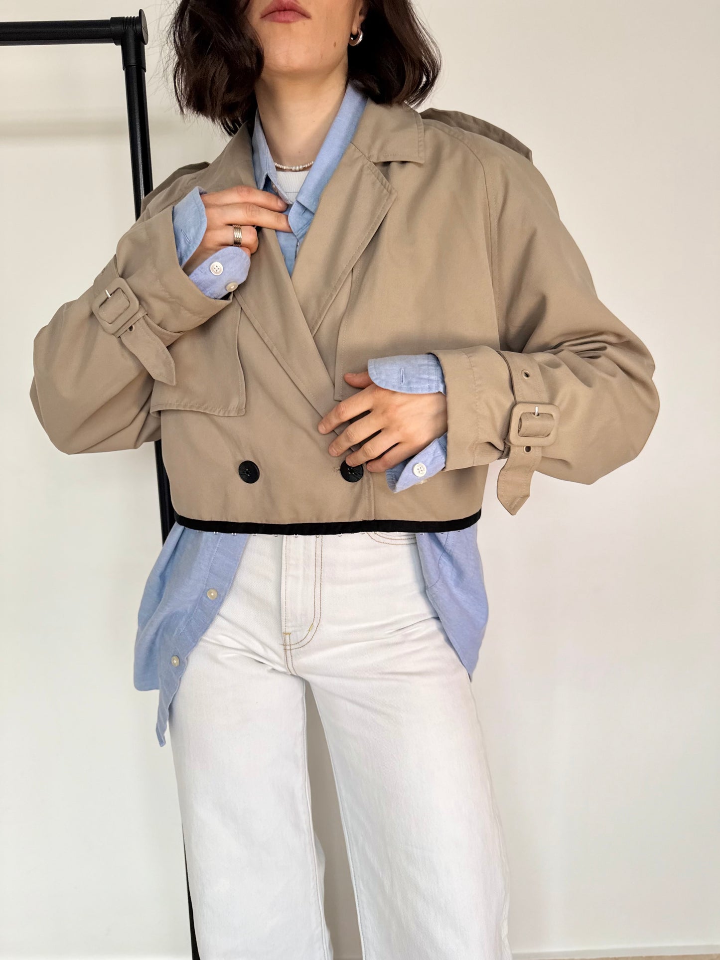Beige Cropped Trench Coat