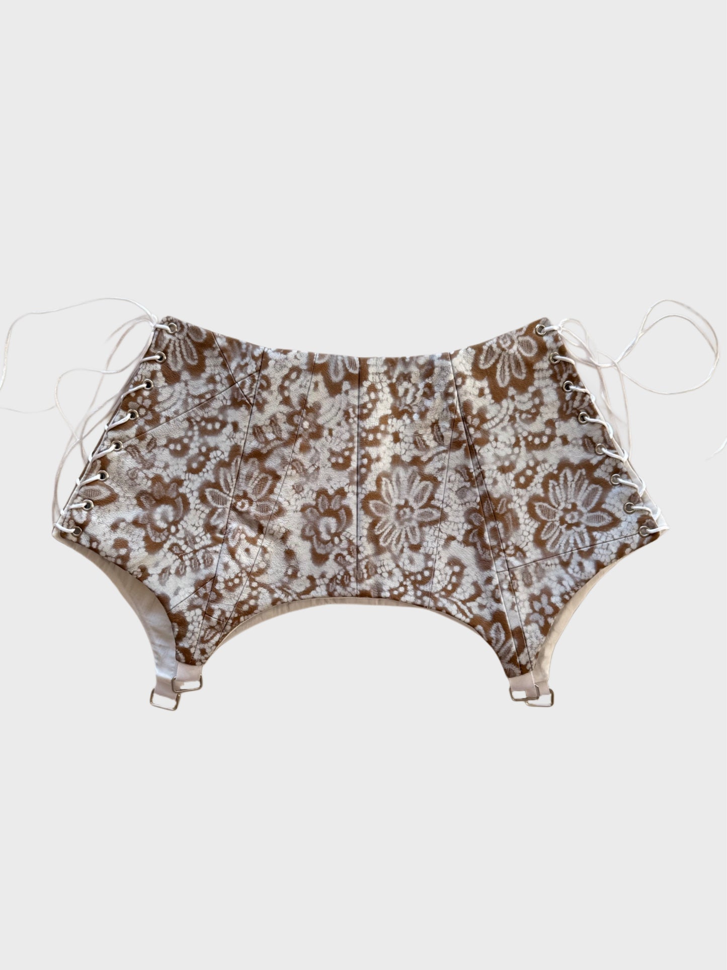 Beige Genuine Leather Floral Corset Belt