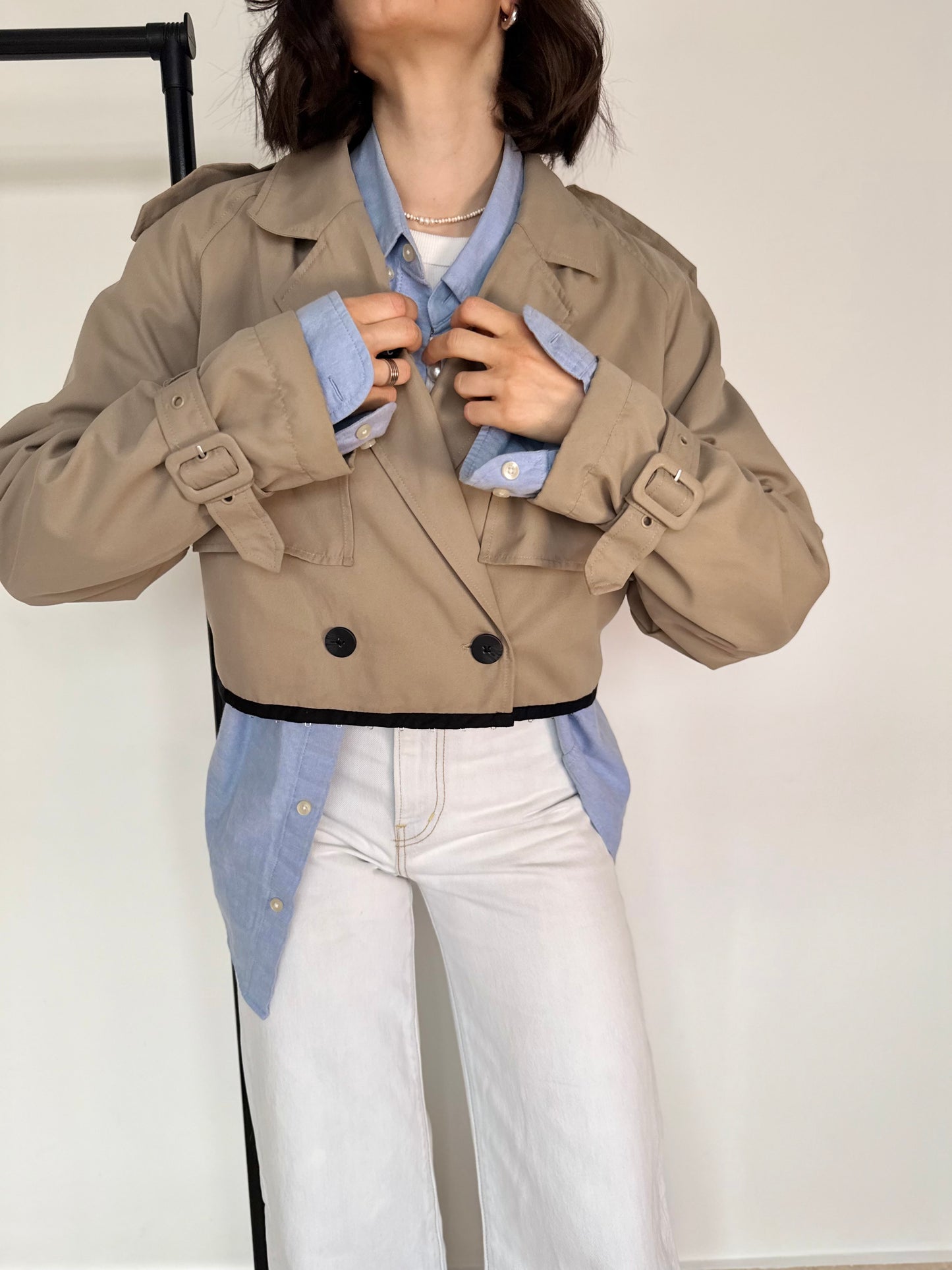 Beige Cropped Trench Coat