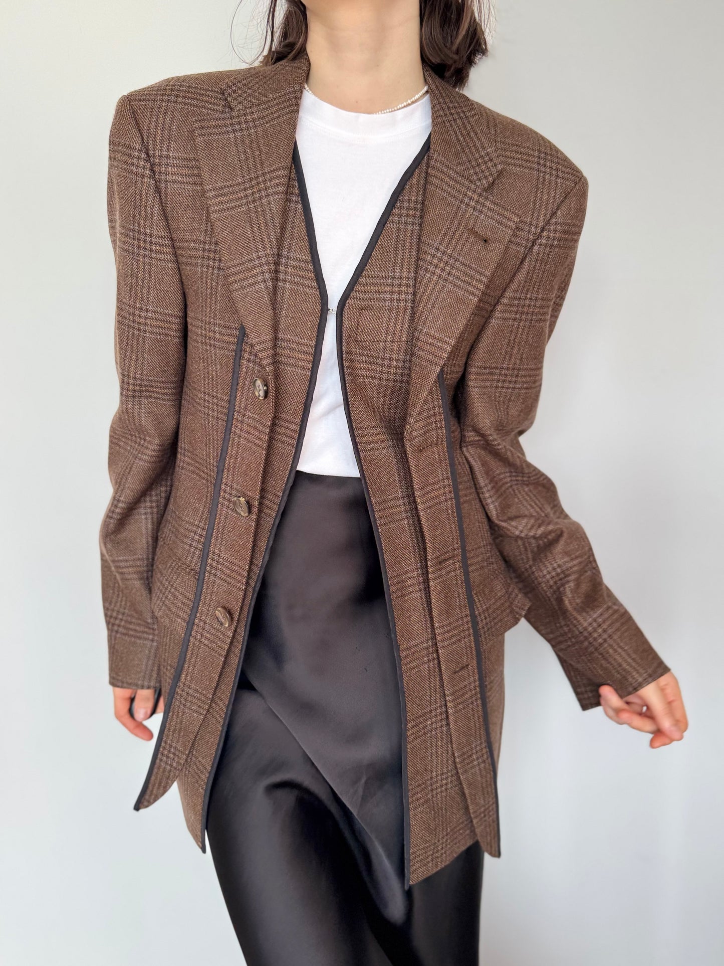 Deconstructed Brown Wool Blazer with Detachable Collar