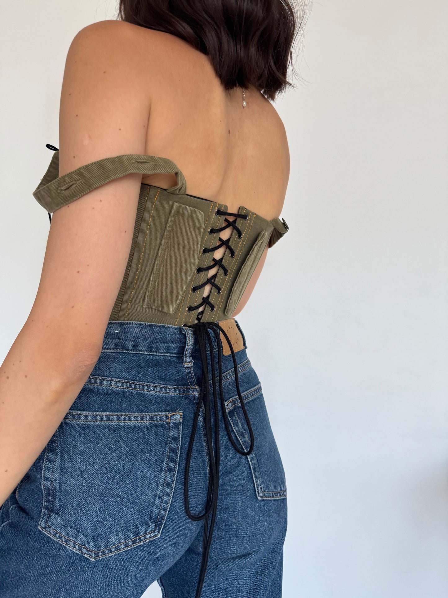 Khaki Denim Corset with Straps