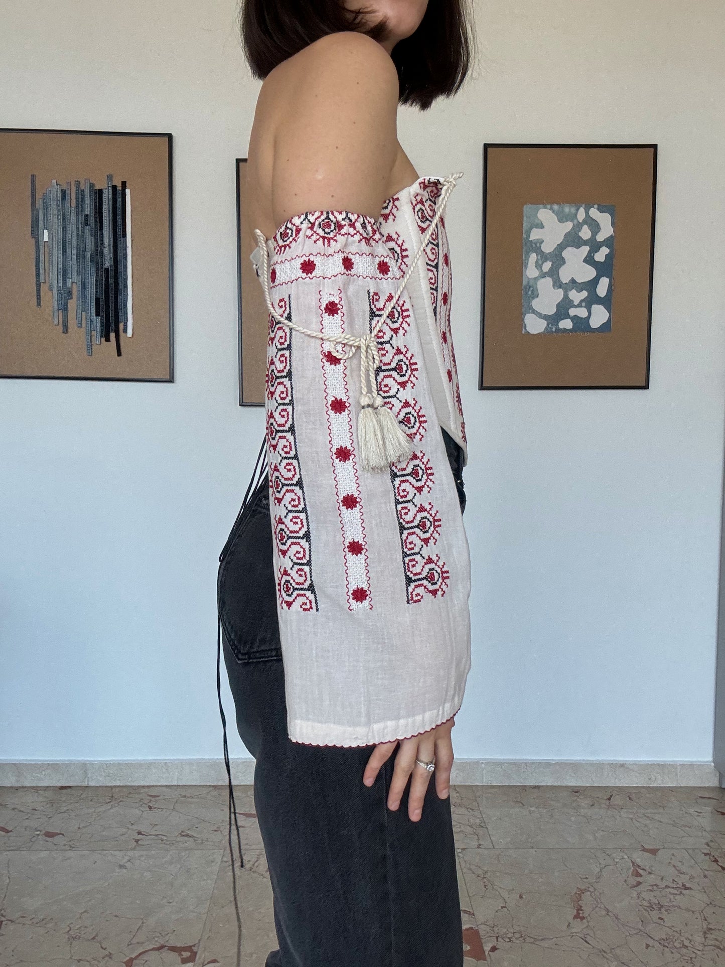 Romanian Folk Corset with geometric motifs and sleeves