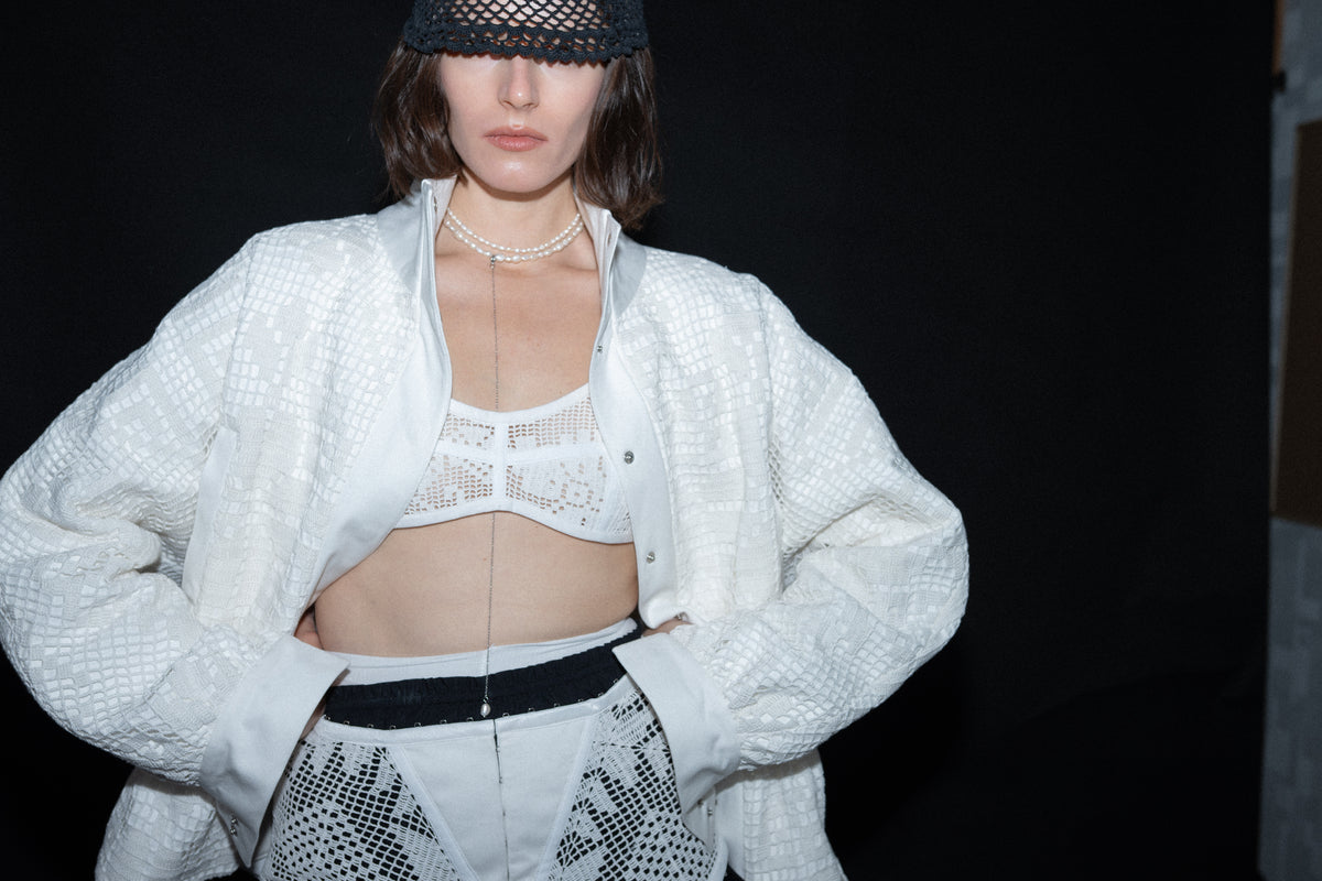 White crochet lace bomber jacket [Pre-Order]