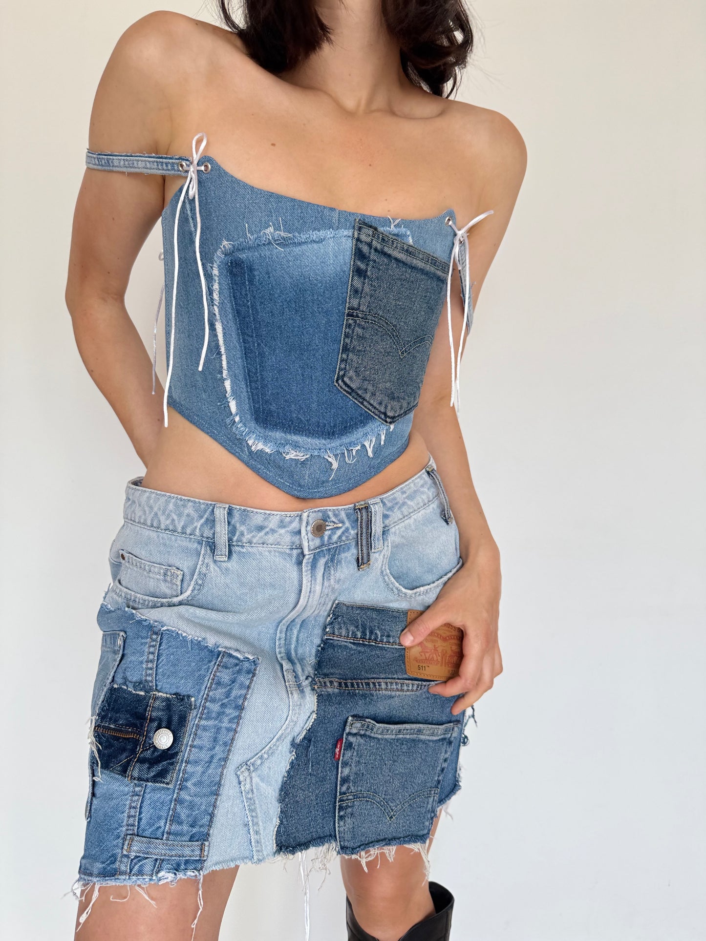 Blue Denim Corset with Front Pocket [Pre-Order]