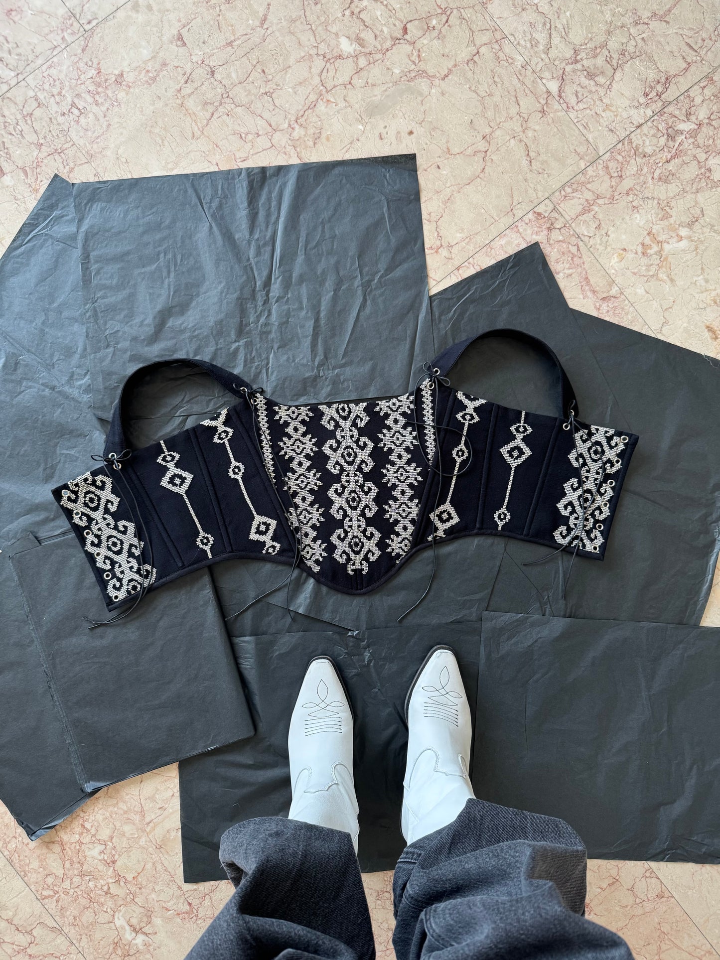 Romanian Folk Corset with geometric motifs