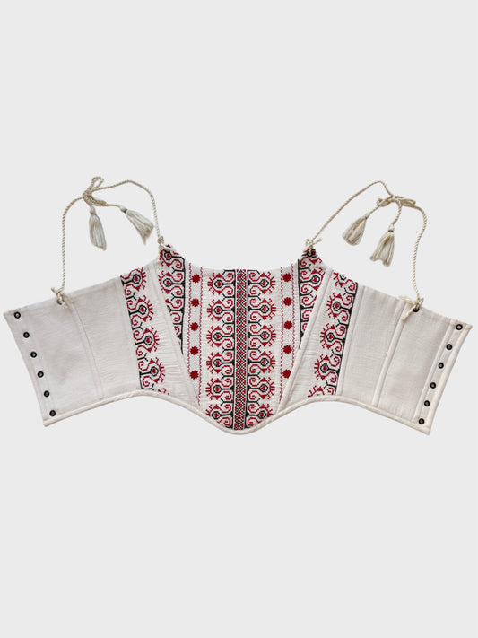 Romanian Folk Corset with geometric motifs and sleeves
