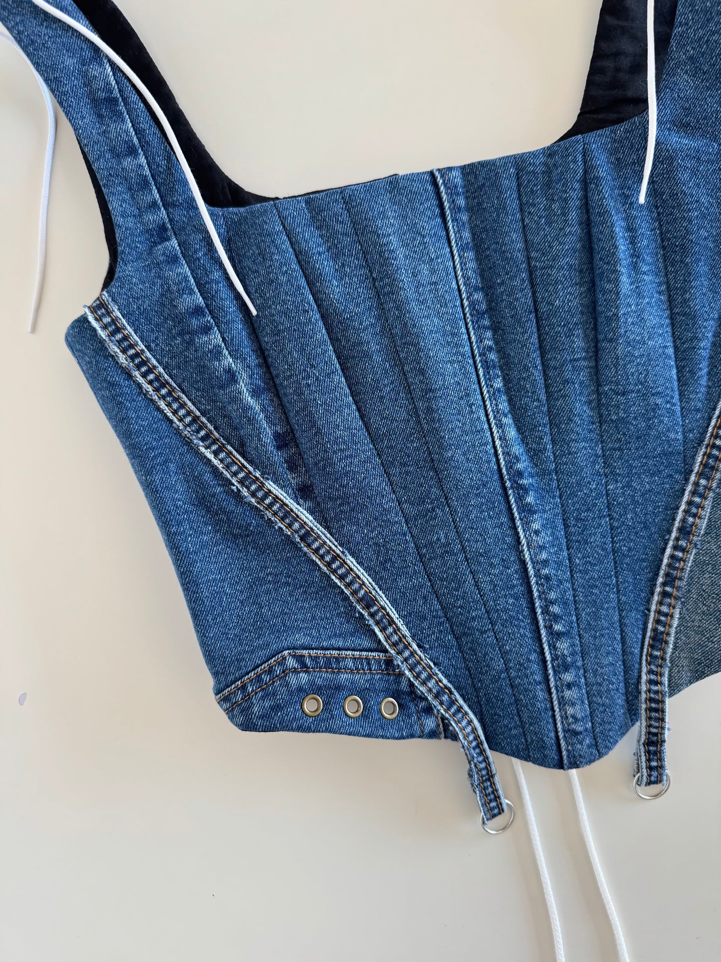 Blue Denim Corset with Adjustable Straps and Metal Details [Pre-Order]