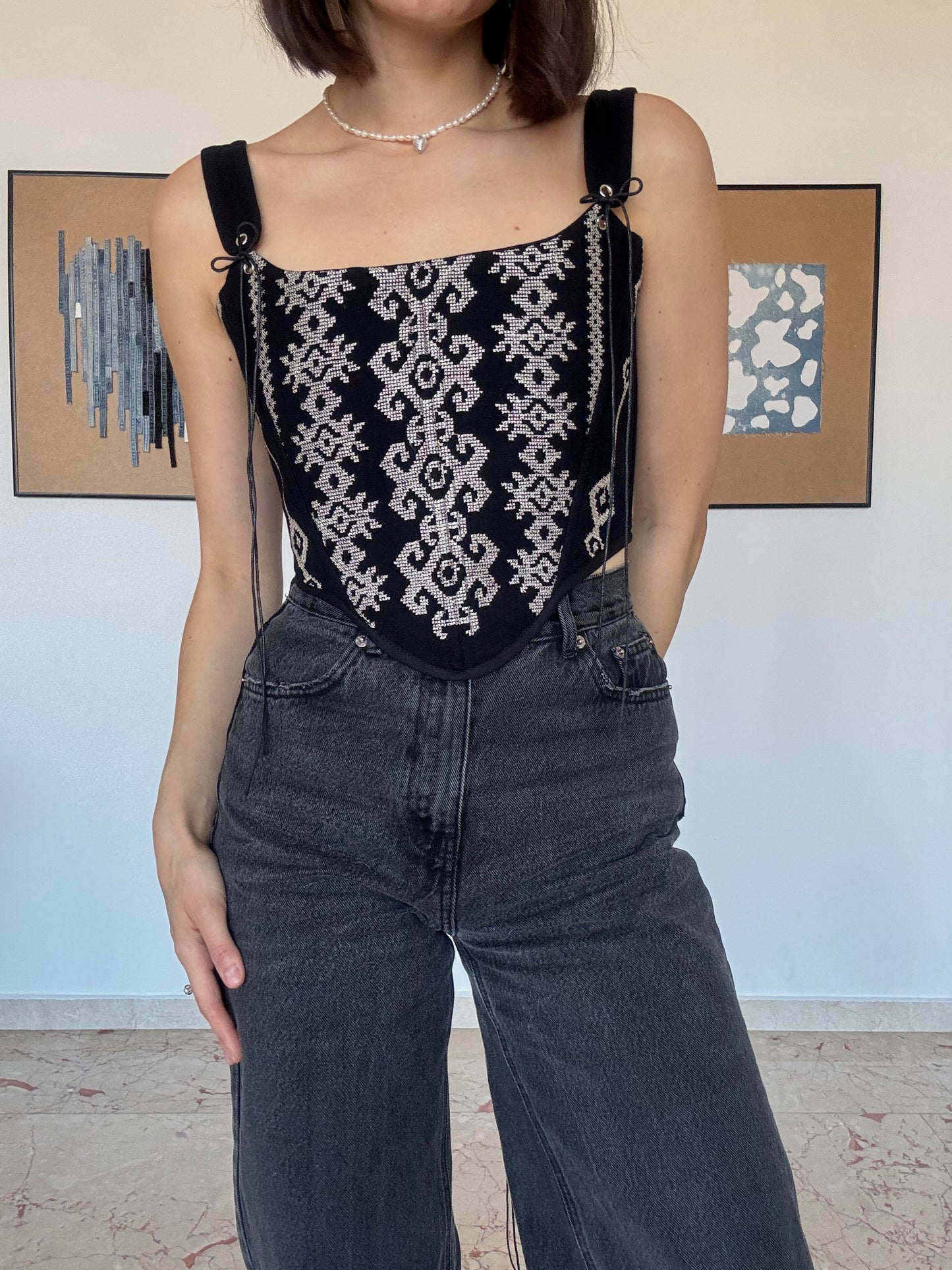 Romanian Folk Corset with geometric motifs