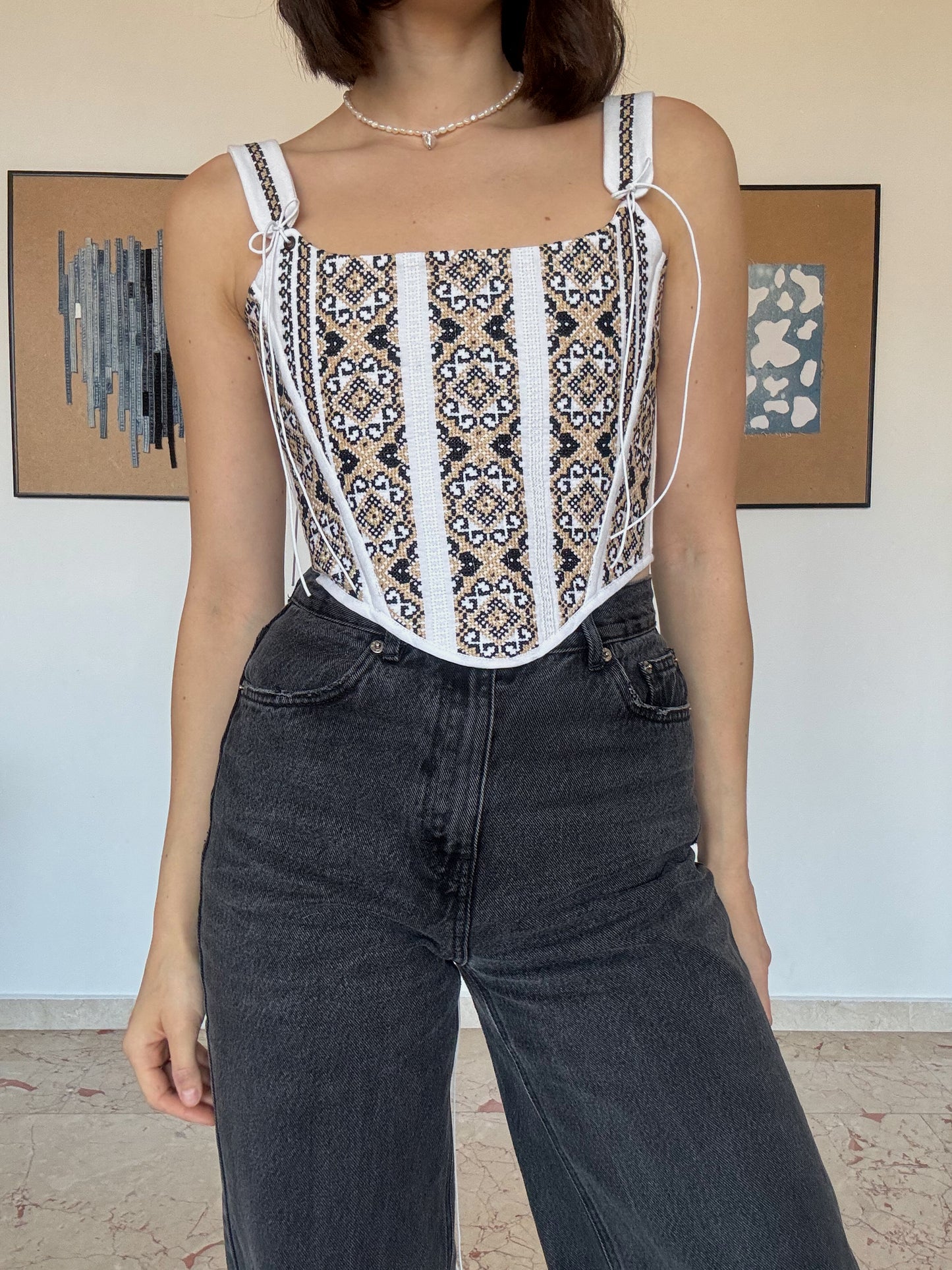 Romanian Folk Corset with geometric motifs