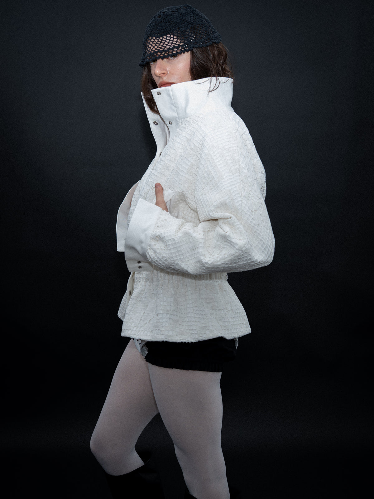 White crochet lace bomber jacket [Pre-Order]