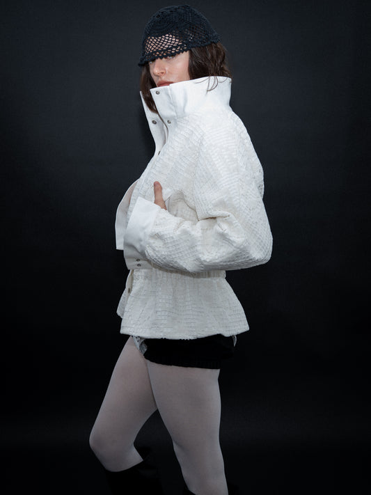 White crochet lace bomber jacket [Pre-Order]