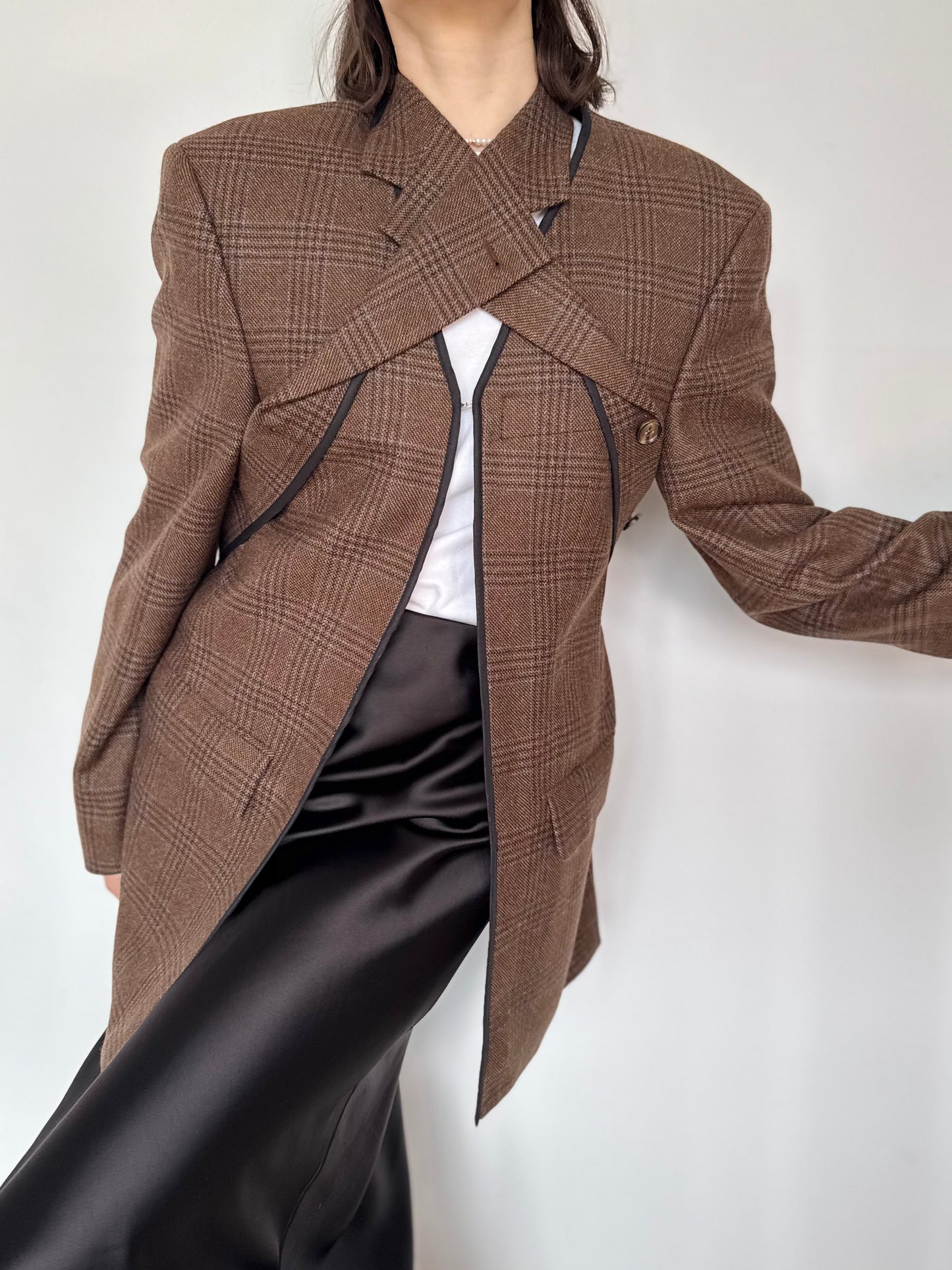 Deconstructed Brown Wool Blazer with Detachable Collar