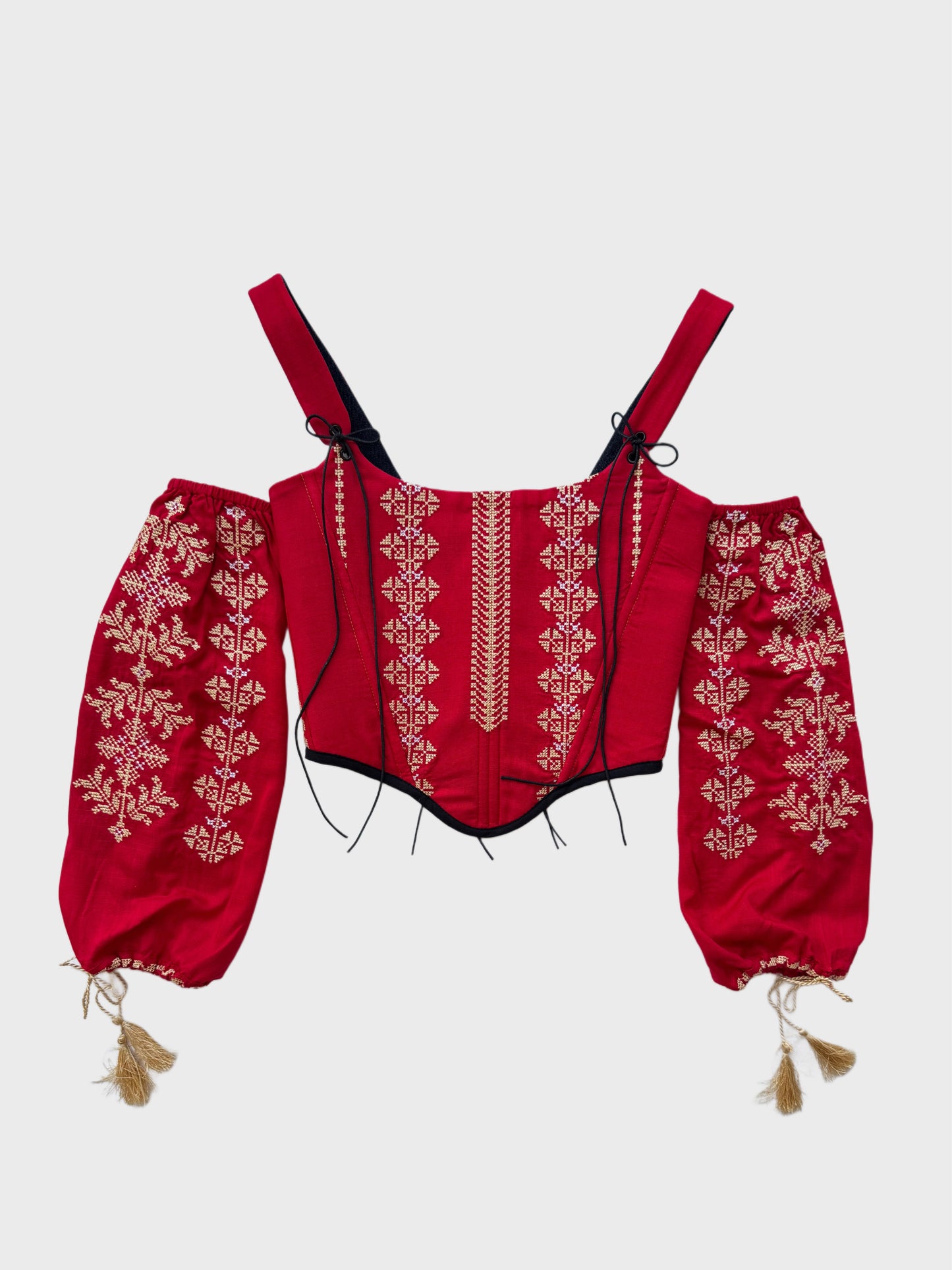 Romanian Folk Corset with geometric motifs and sleeves