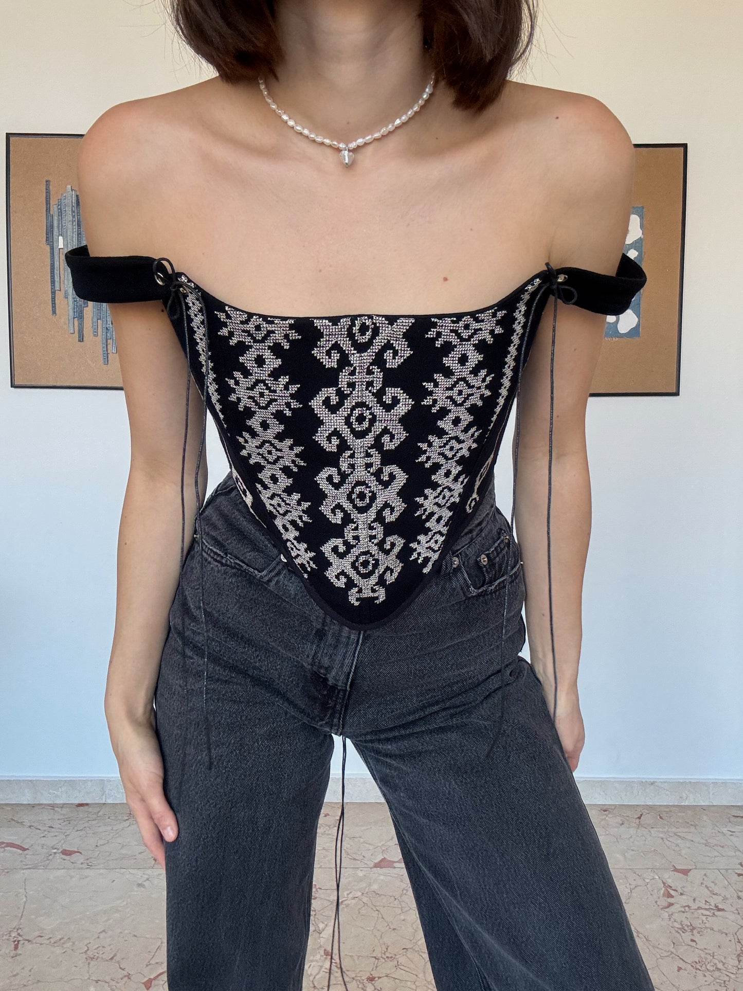 Romanian Folk Corset with geometric motifs