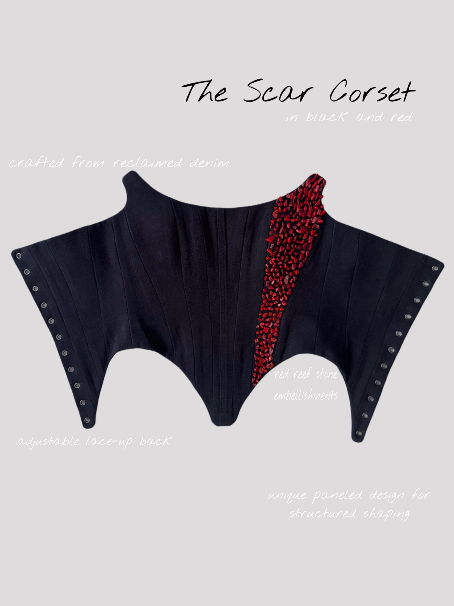 SCAR Corset in black and red reef stones [Pre-Order]