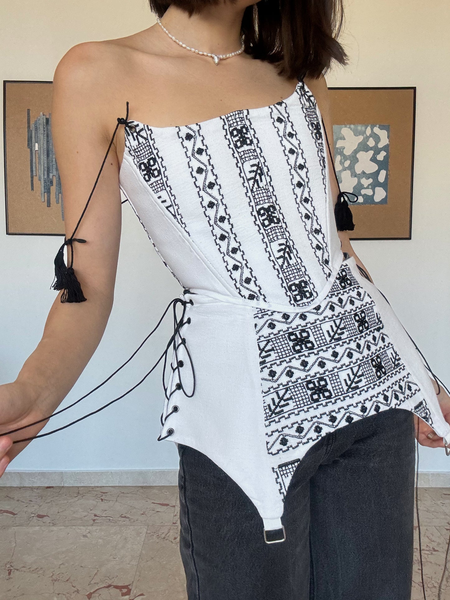 Romanian Folk Corset Belt with geometric motifs