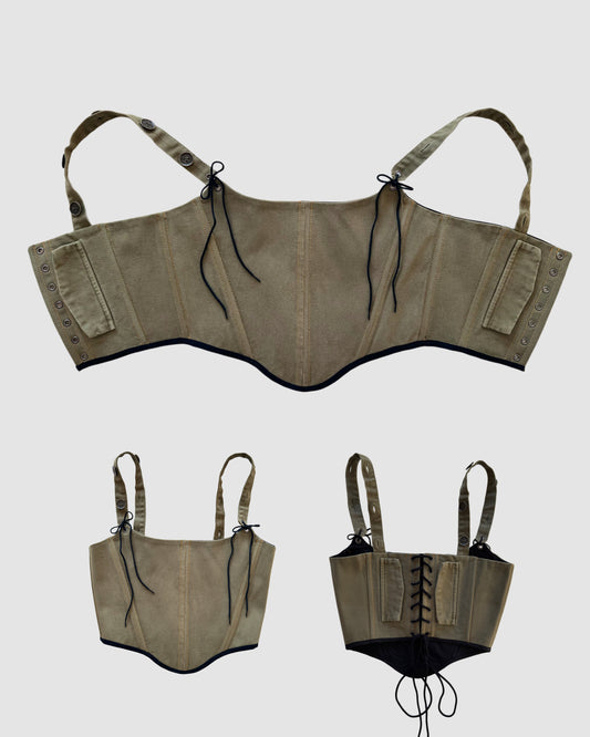 Khaki Denim Corset with Straps