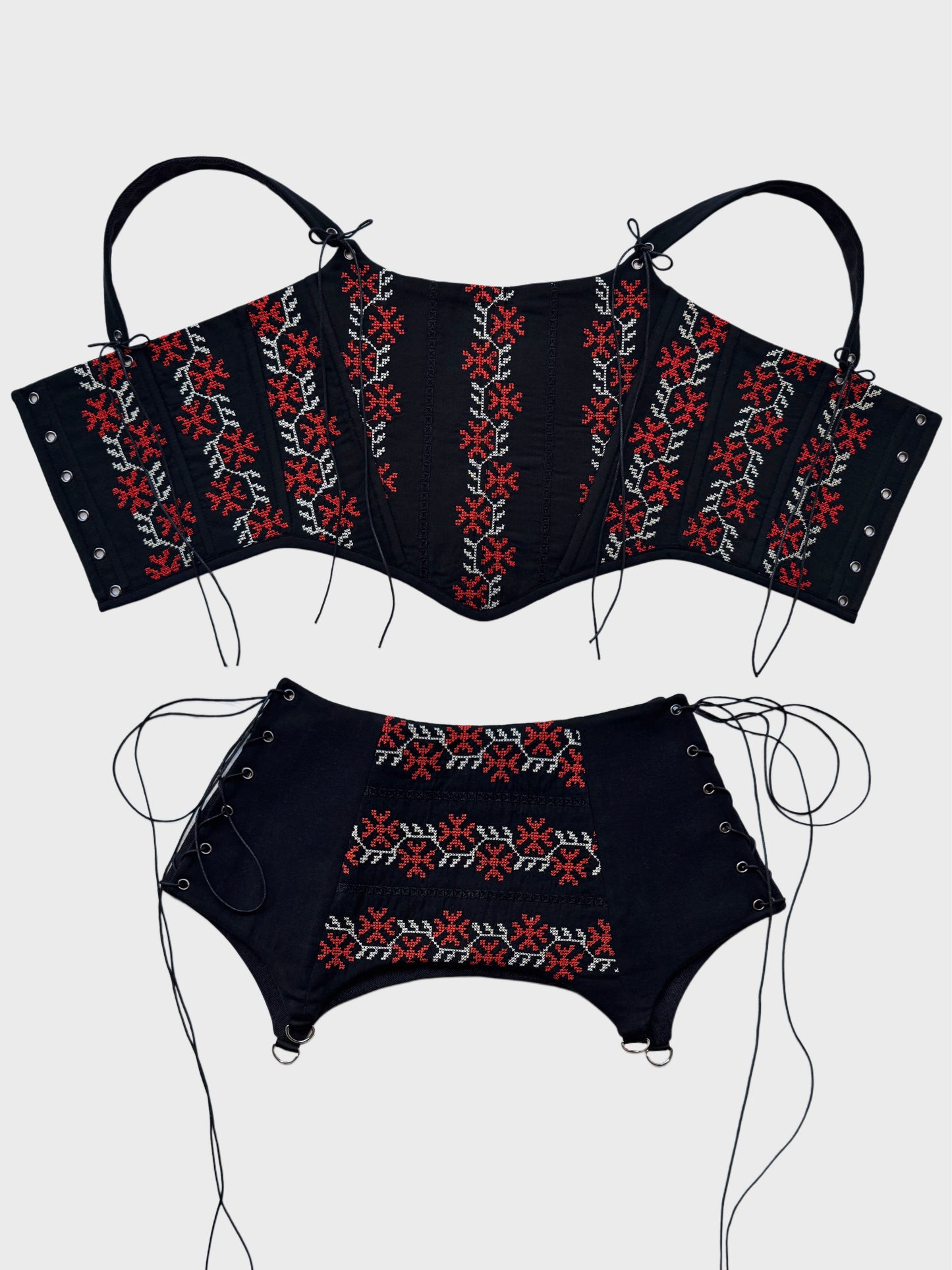 Romanian Folk Corset + Corset Belt with geometric motifs