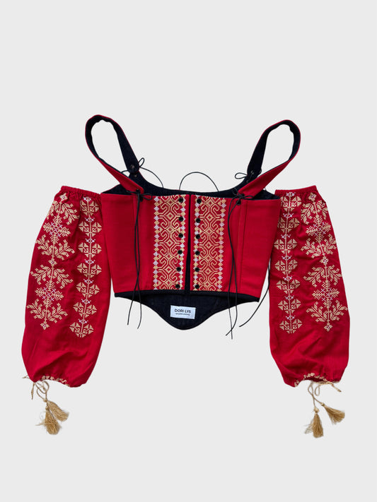 Romanian Folk Corset with geometric motifs and sleeves