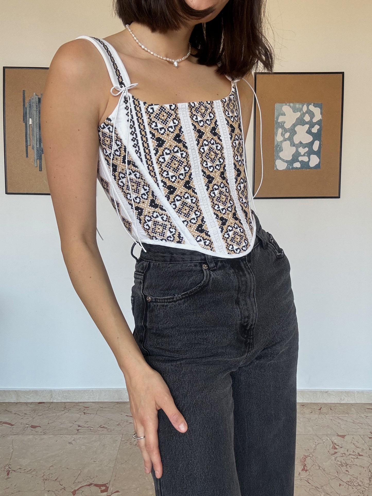 Romanian Folk Corset with geometric motifs