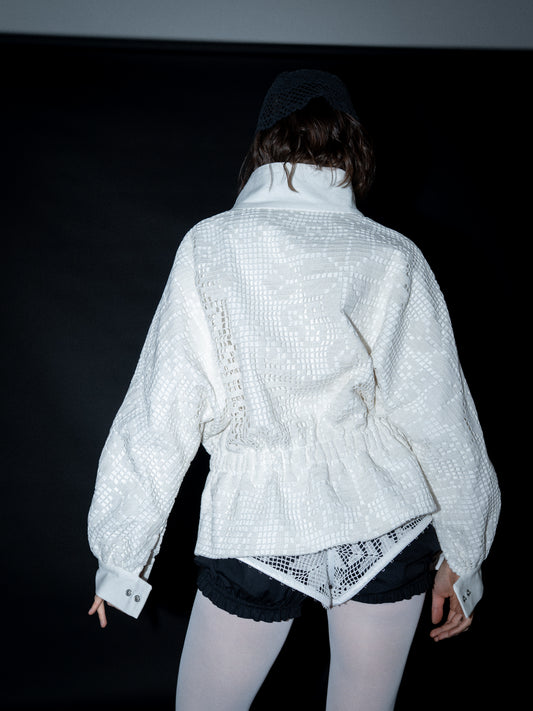 White crochet lace bomber jacket [Pre-Order]