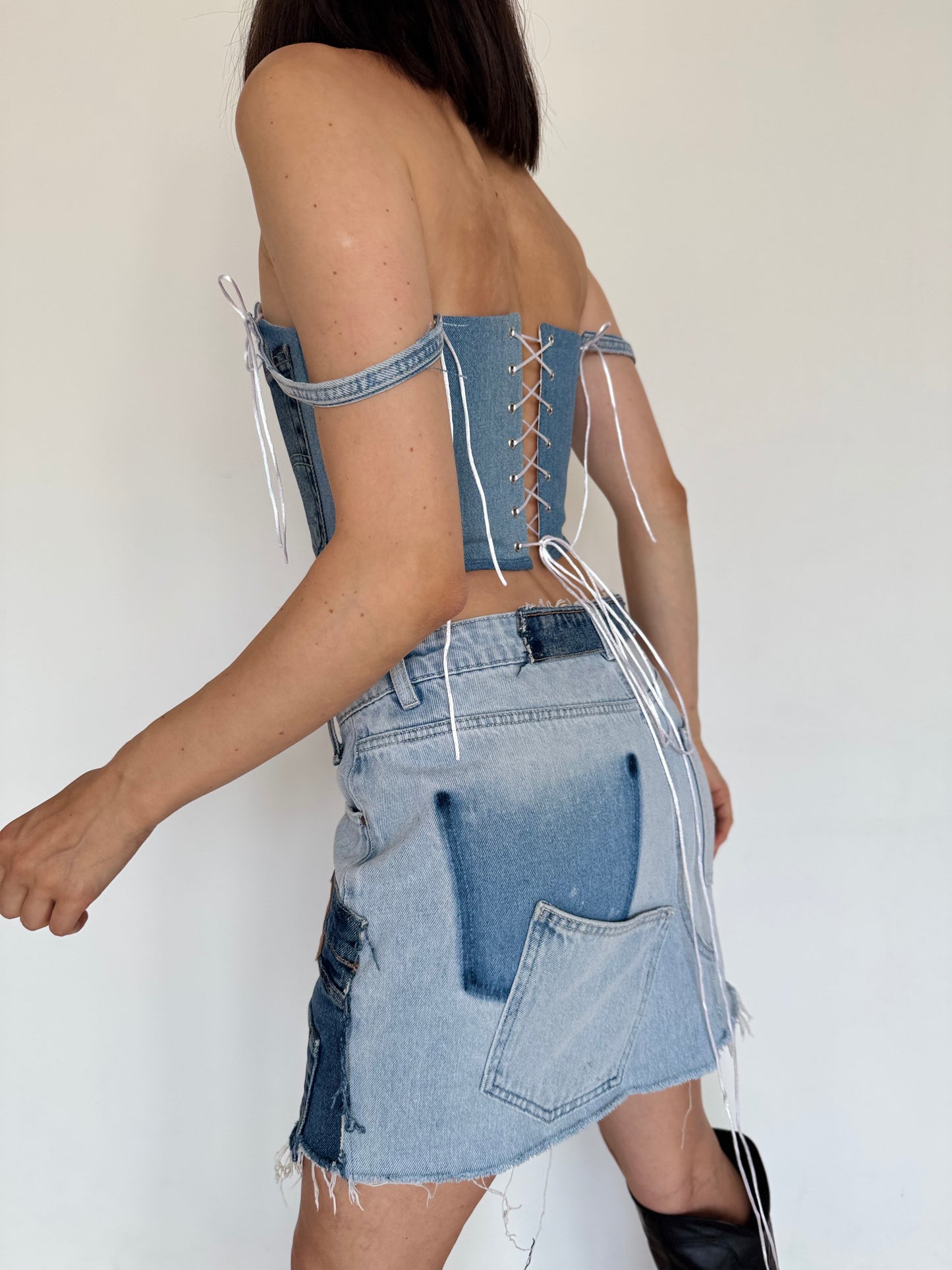 Blue Denim Corset with Front Pocket [Pre-Order]