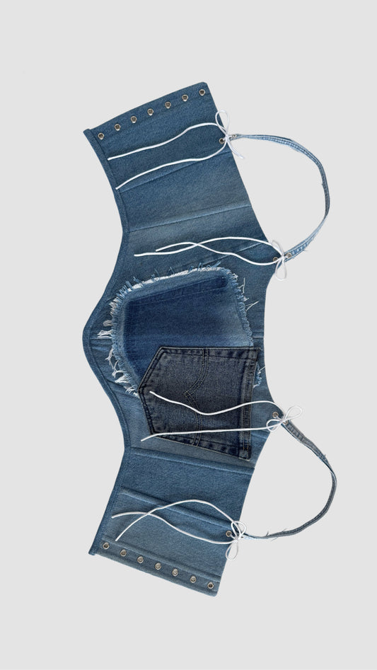 Blue Denim Corset with Front Pocket [Pre-Order]