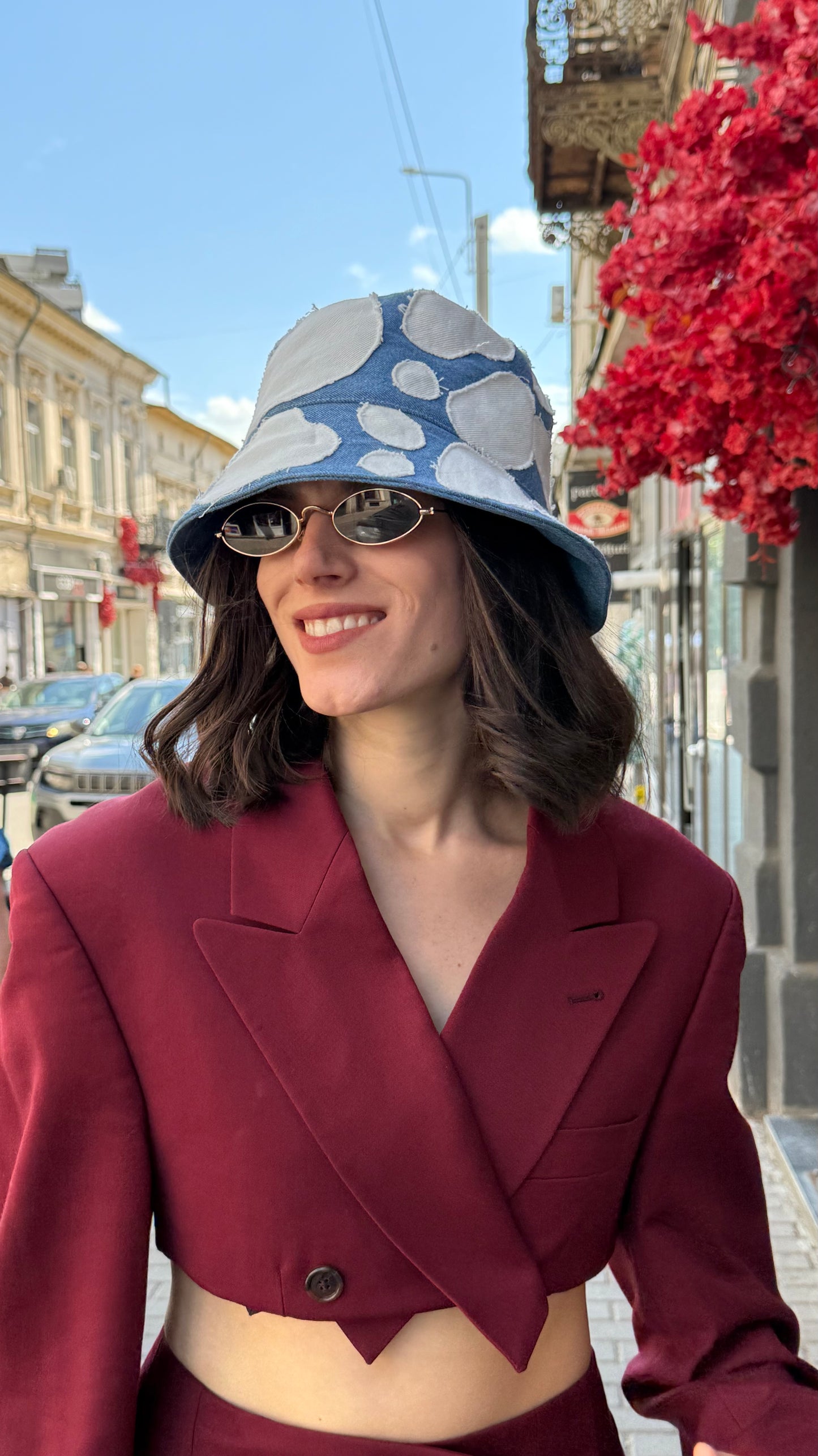 Blue Patchwork Bucket Hat