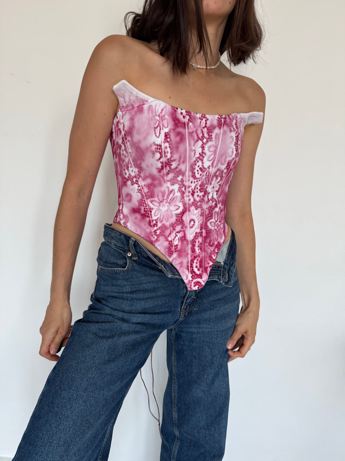 Pink Floral Denim Corset