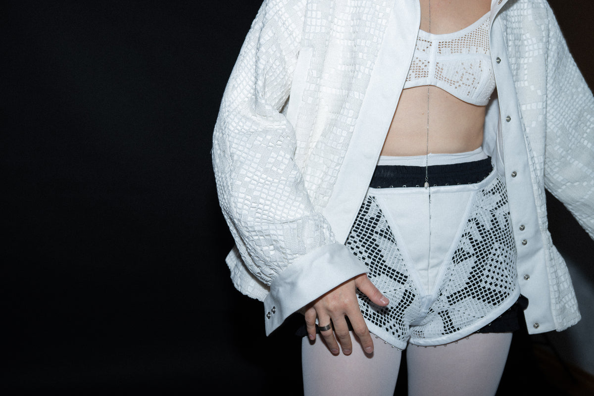 White crochet lace bomber jacket [Pre-Order]