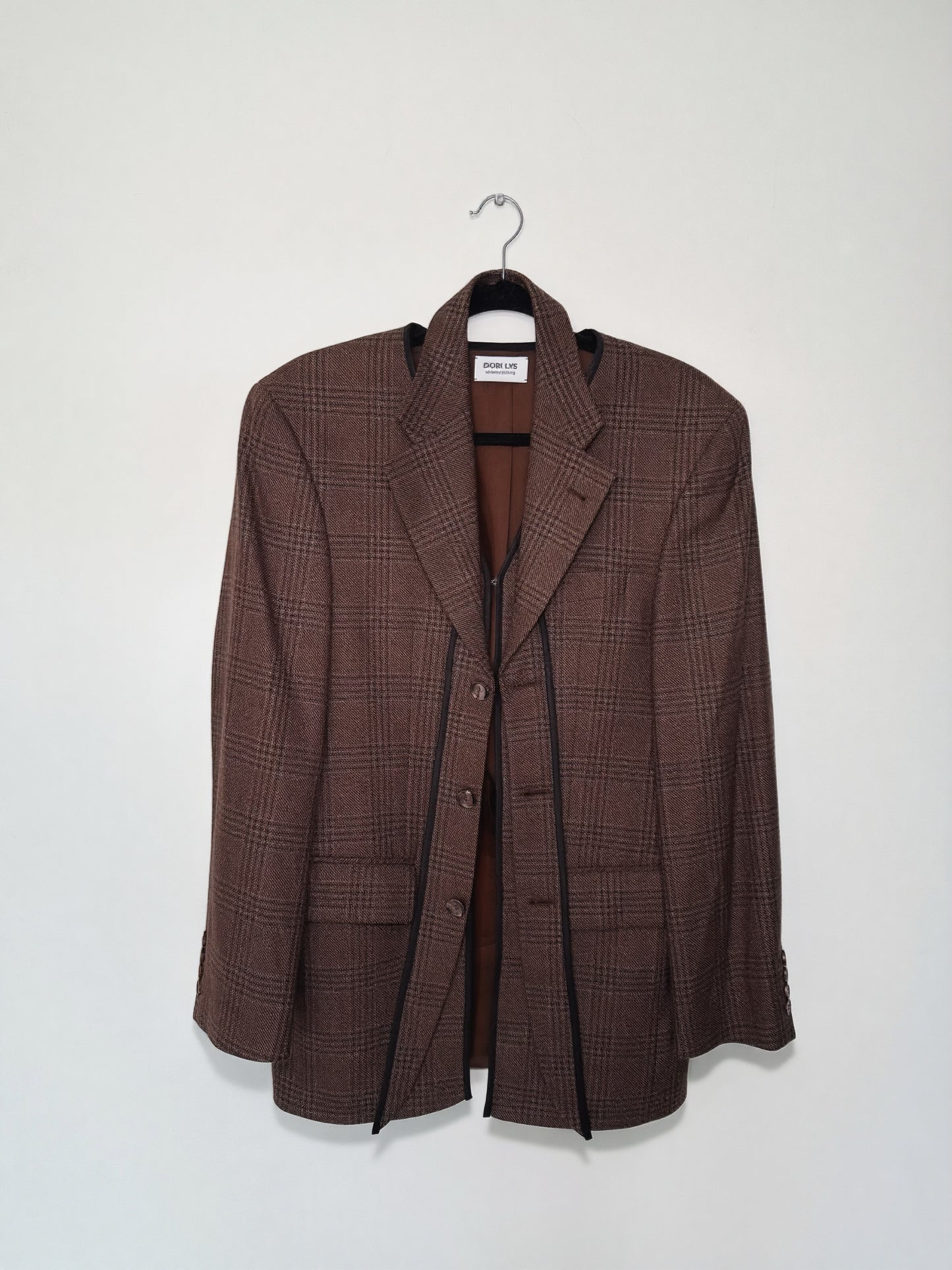 Deconstructed Brown Wool Blazer with Detachable Collar