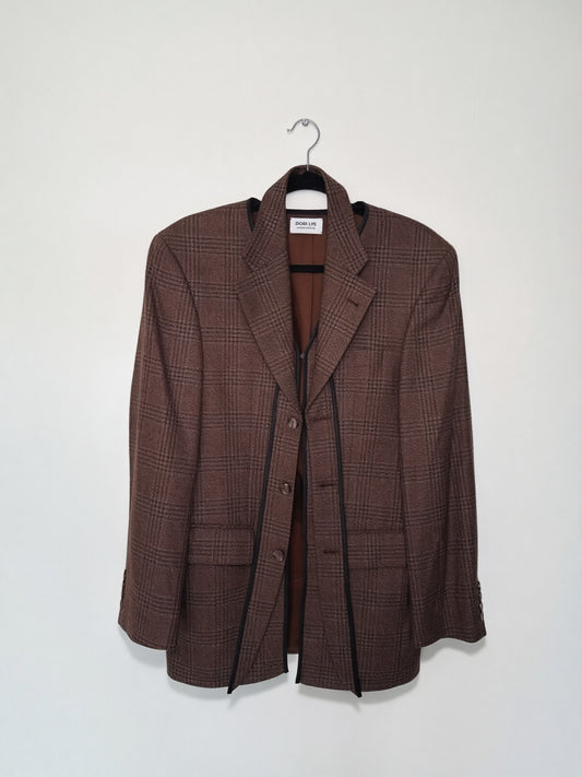 Deconstructed Brown Wool Blazer with Detachable Collar