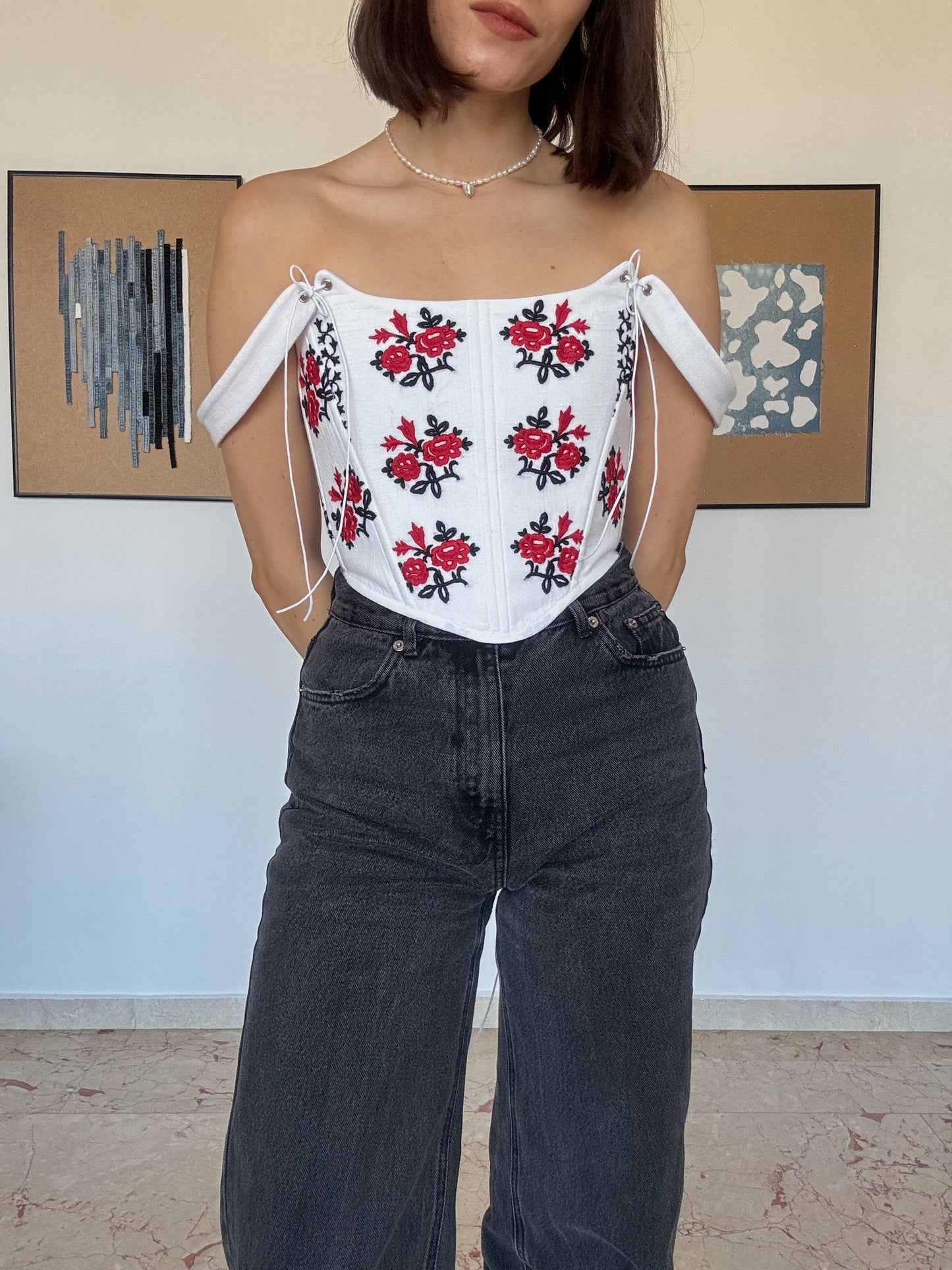 Romanian Folk Corset with floral motifs