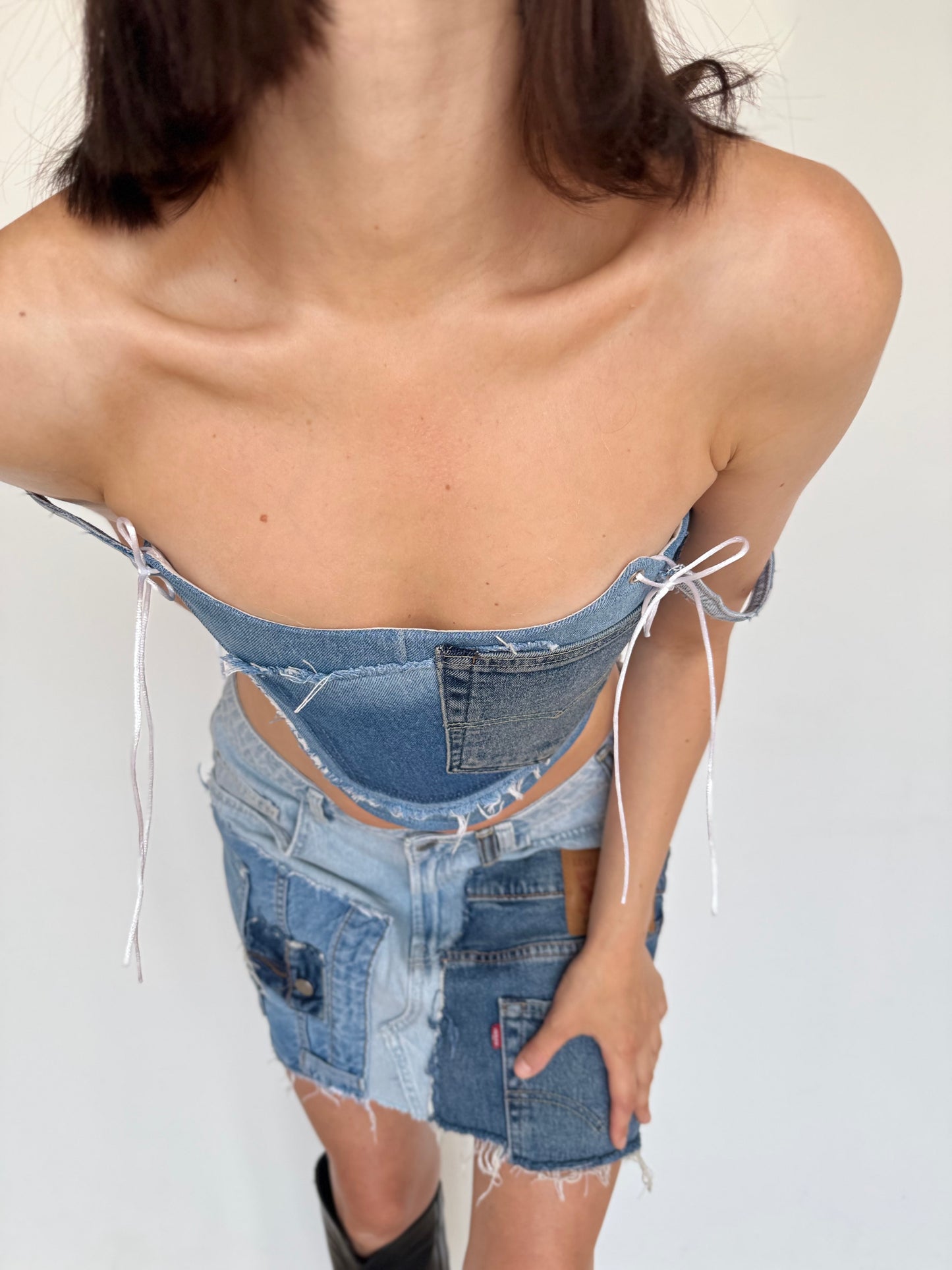 Blue Denim Corset with Front Pocket [Pre-Order]
