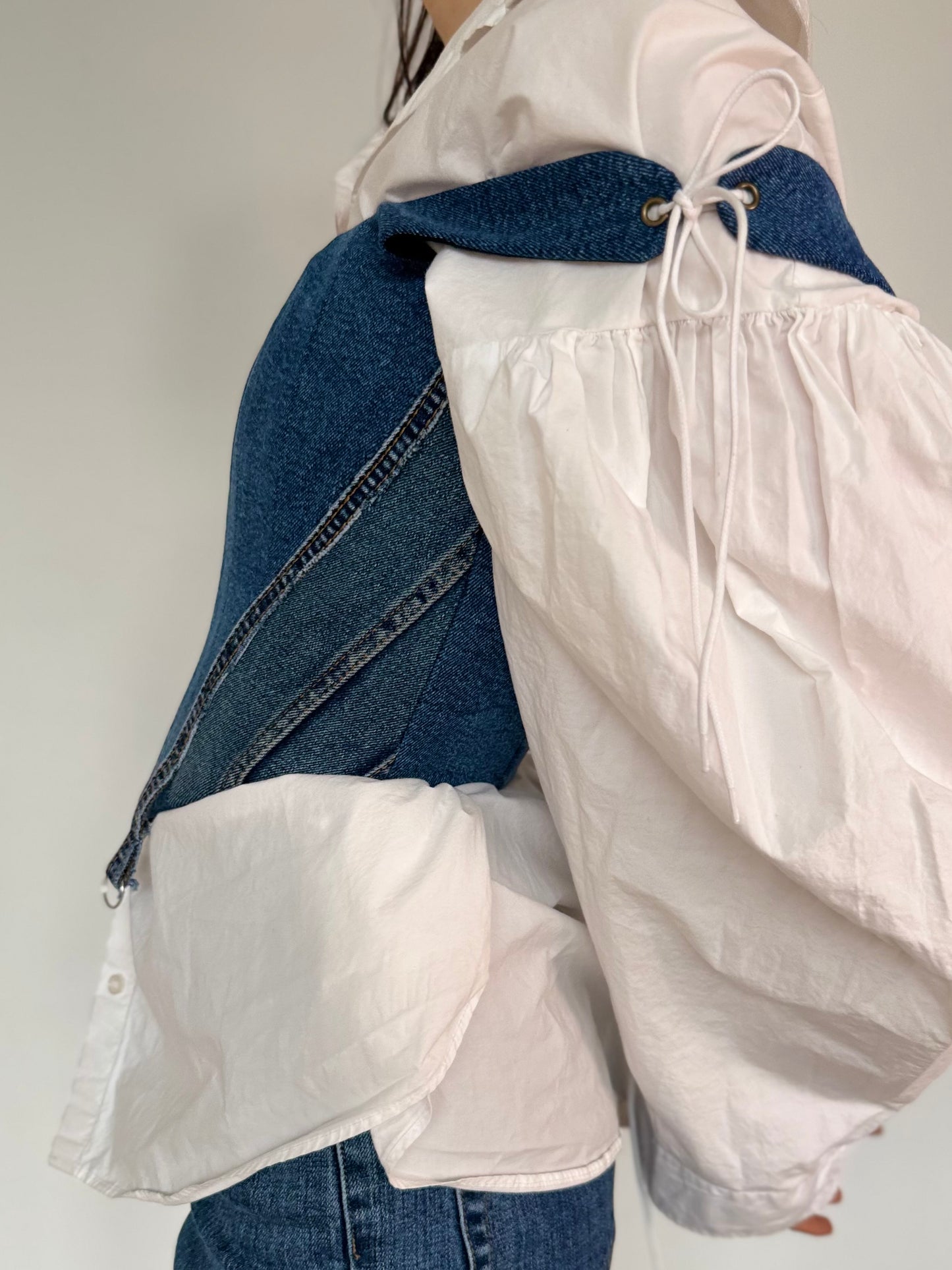 Blue Denim Corset with Adjustable Straps and Metal Details [Pre-Order]