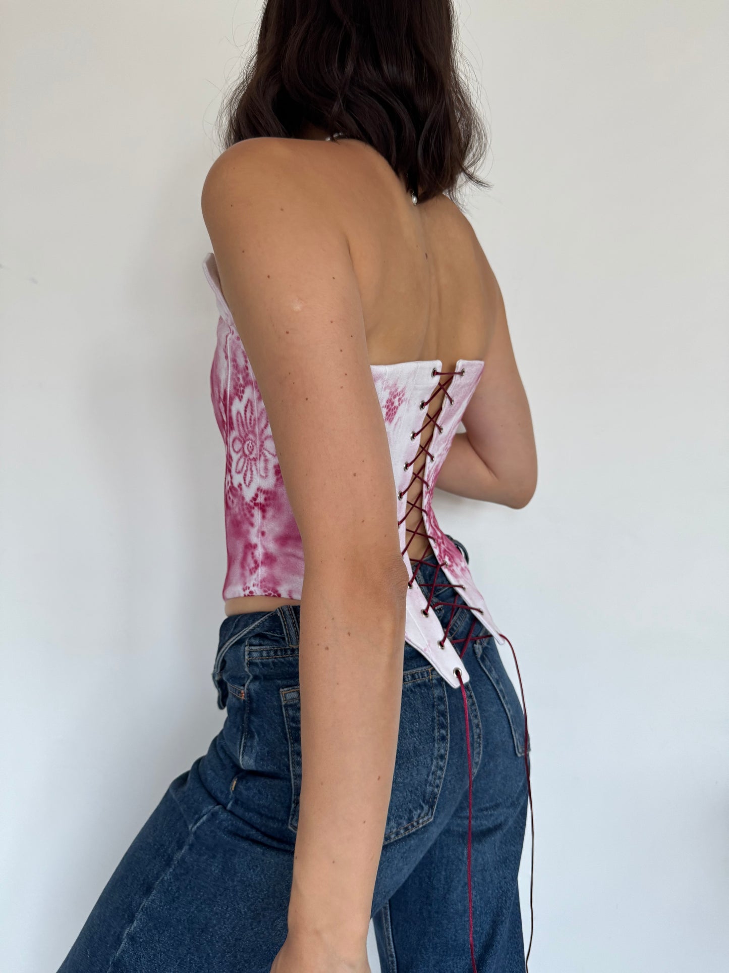 Pink Floral Denim Corset