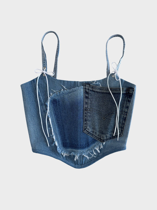 Blue Denim Corset with Front Pocket [Pre-Order]