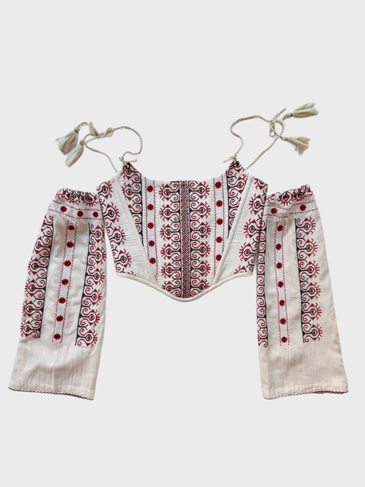 Romanian Folk Corset with geometric motifs and sleeves
