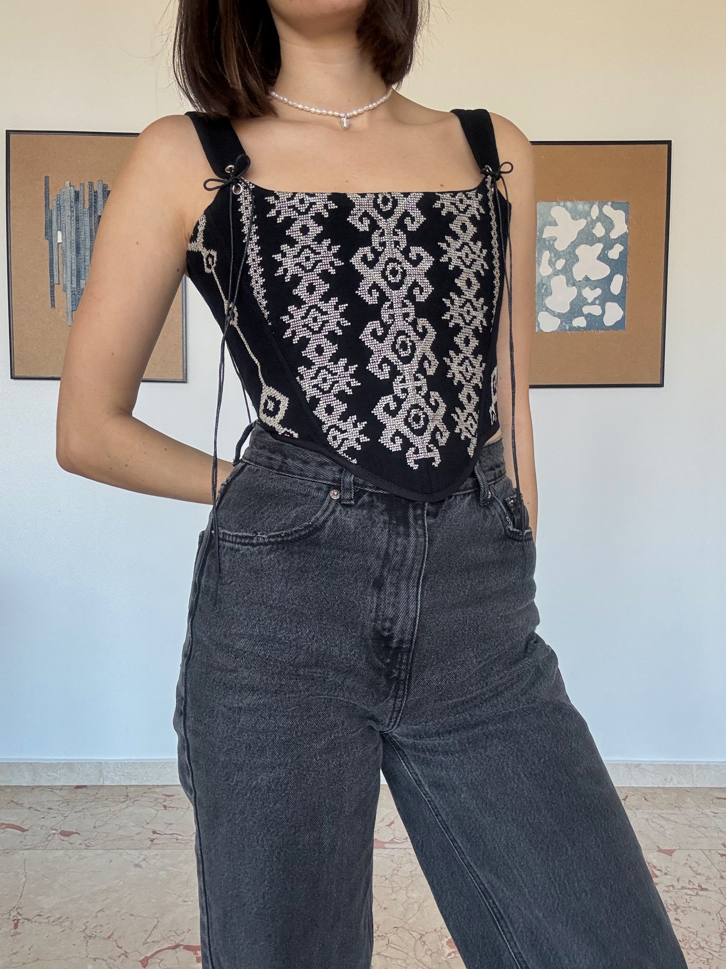 Romanian Folk Corset with geometric motifs