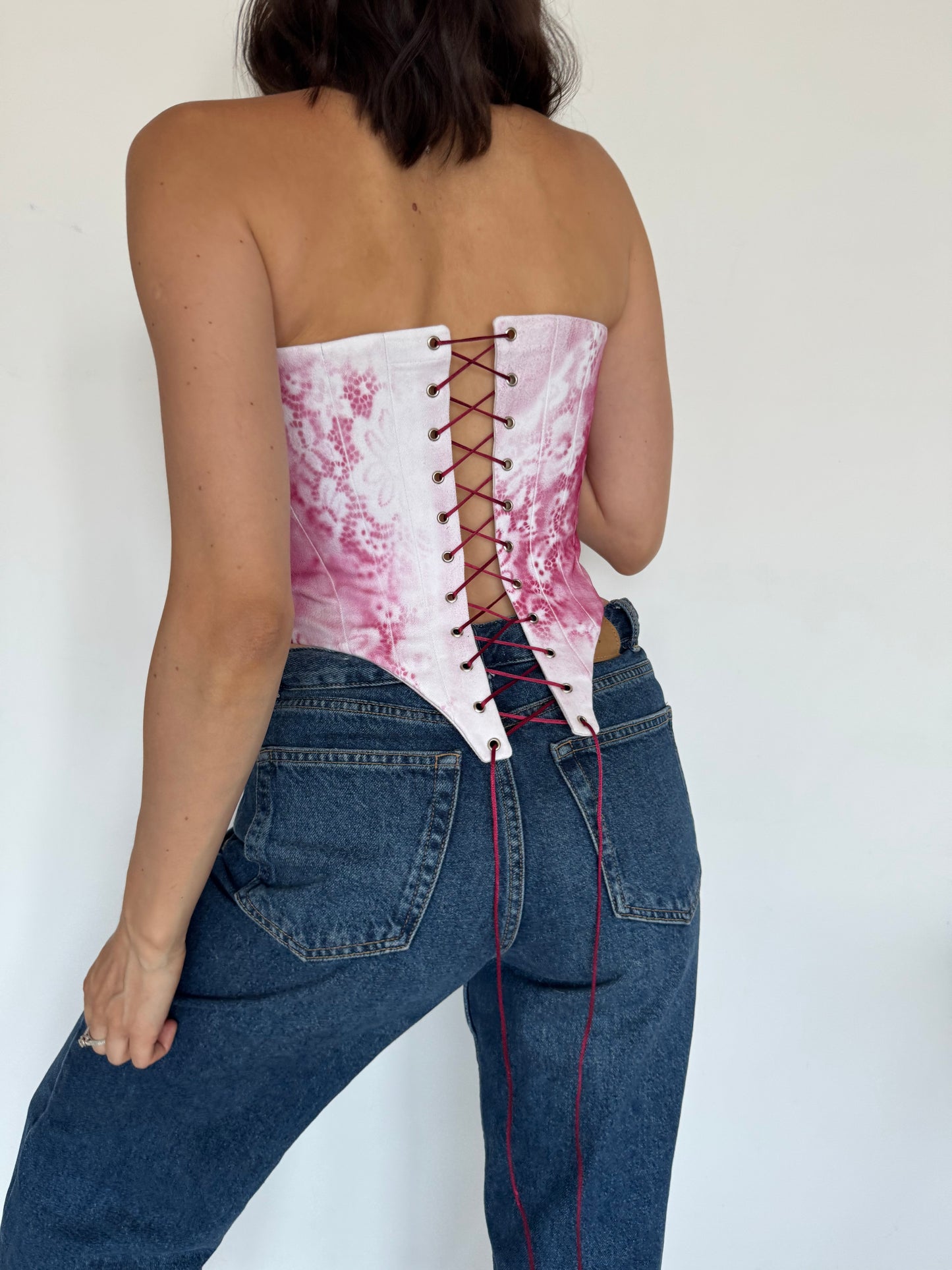 Pink Floral Denim Corset