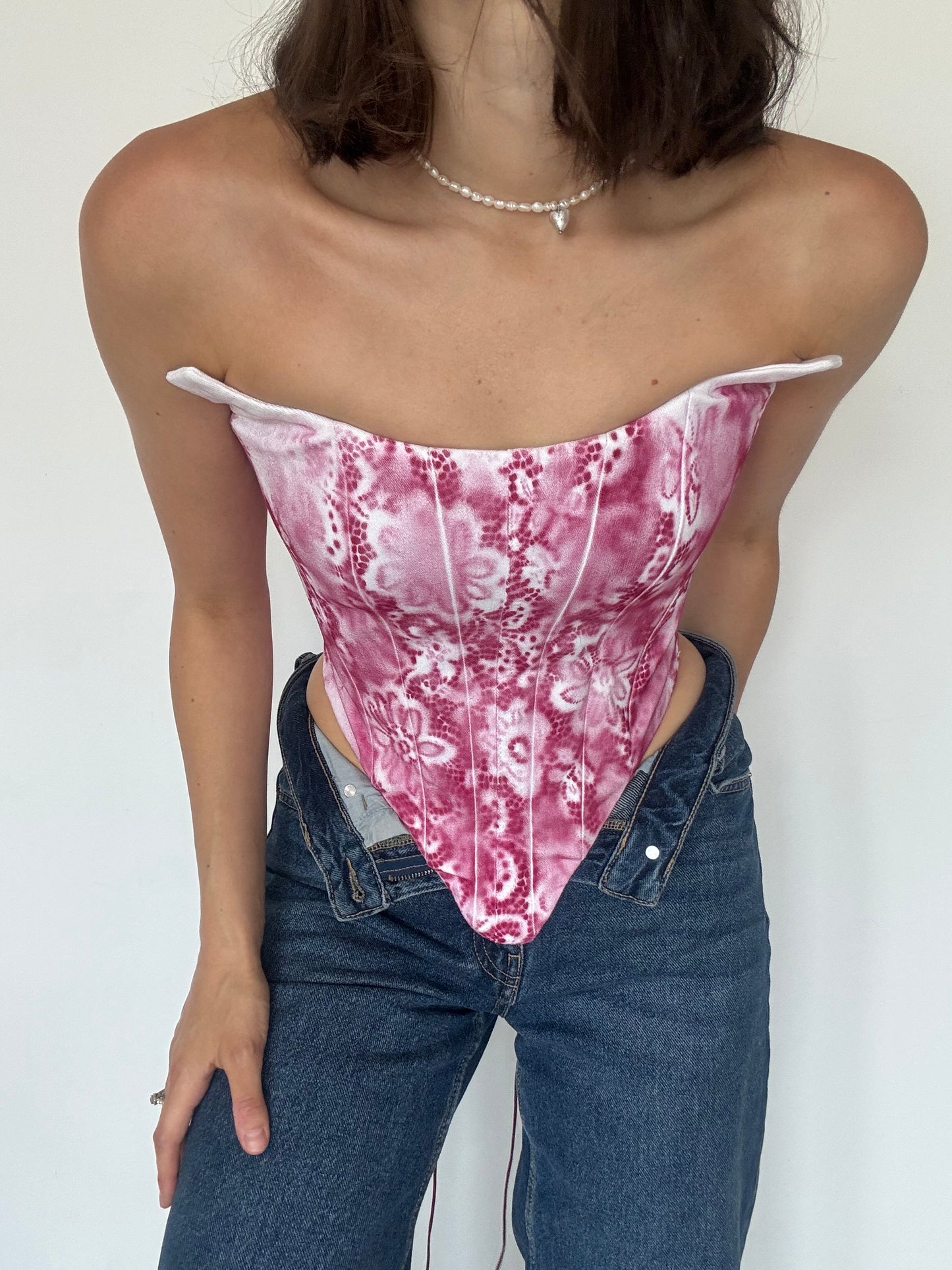 Pink Floral Denim Corset